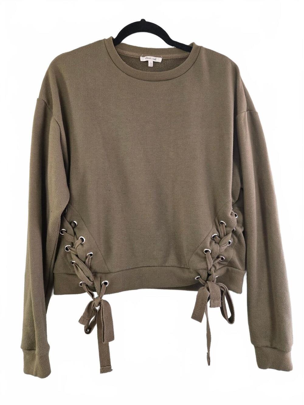 Free People Olive Green Lace-Up Side Detail Sweatshirt